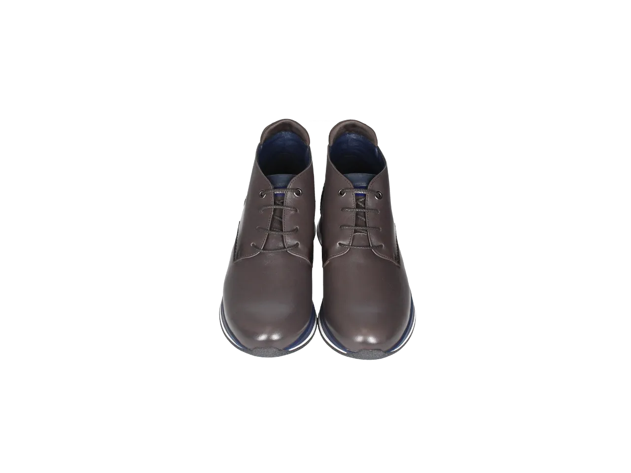 Botin Cordon Piel Marron Piso Goma Blacno/azul