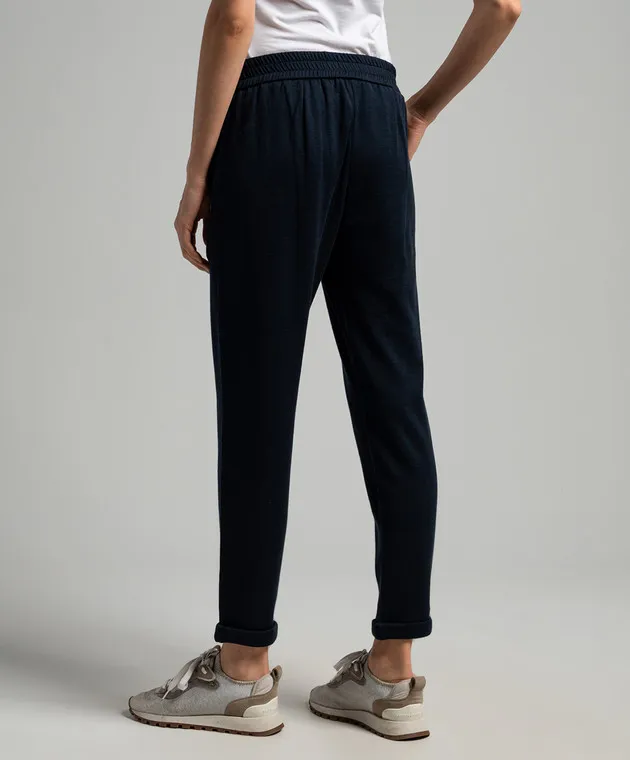 Brunello Cucinelli Blue sweatpants with monil chain