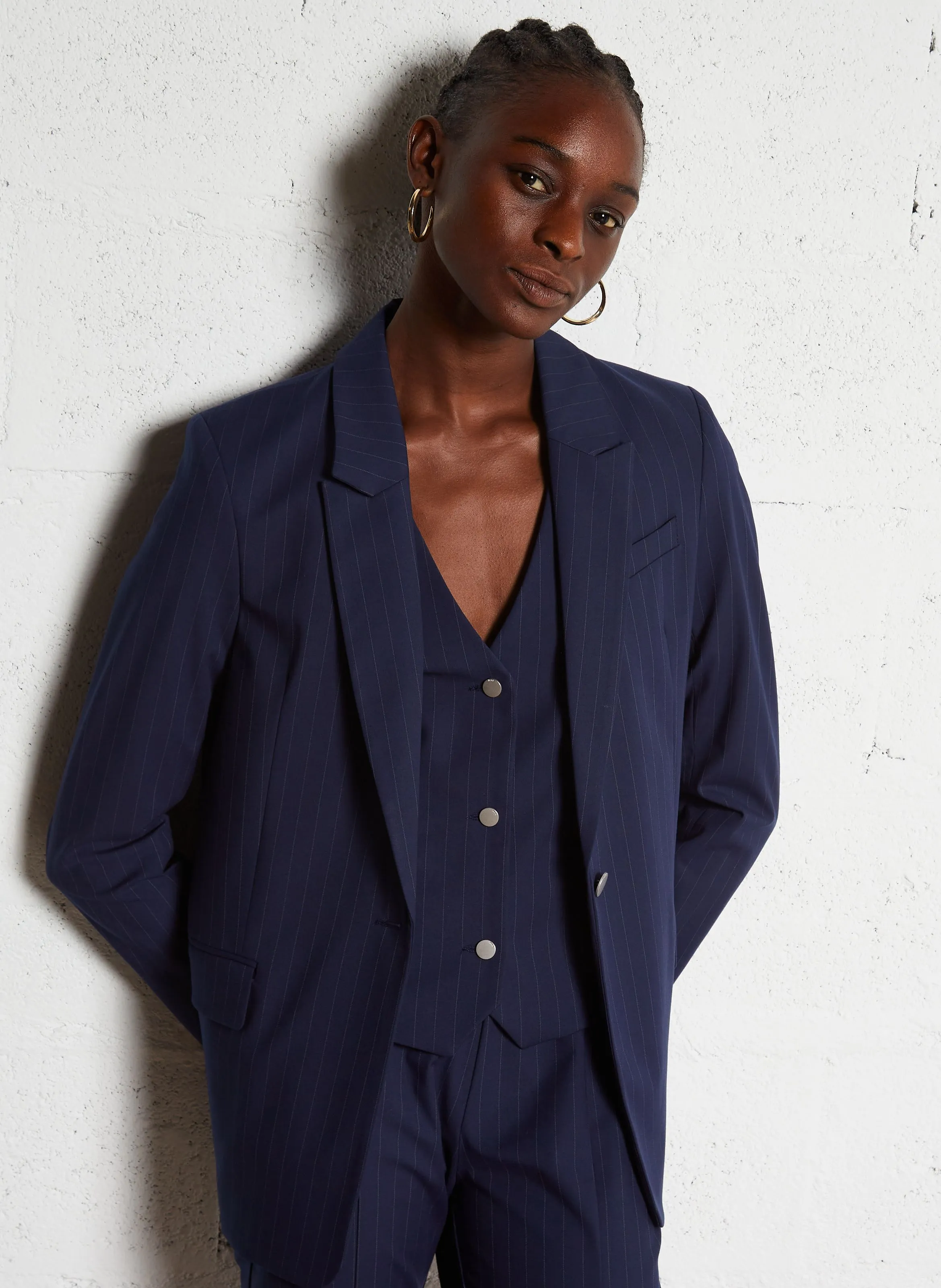IKKS Chaqueta de traje recta a rayas en azul