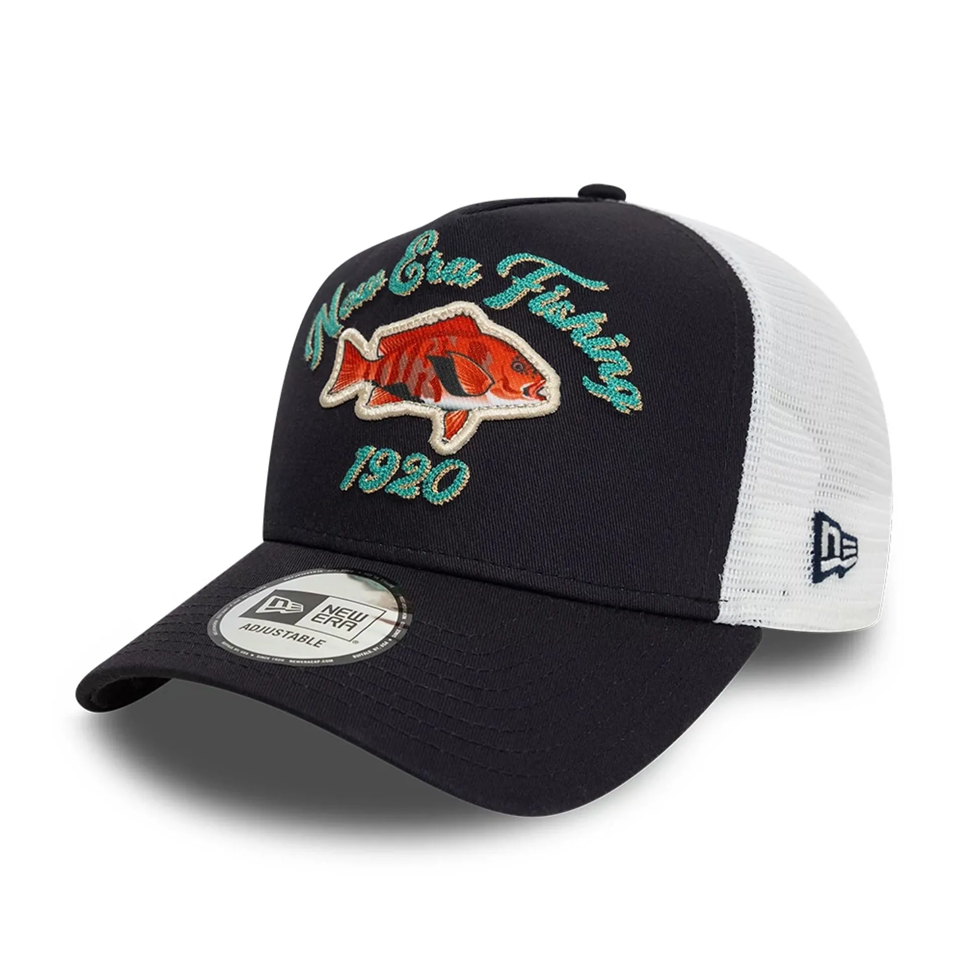 New Era Pesca Pargo Rojo Blanco 9FORTY Gorra de Camionero Ajustable A-Frame
