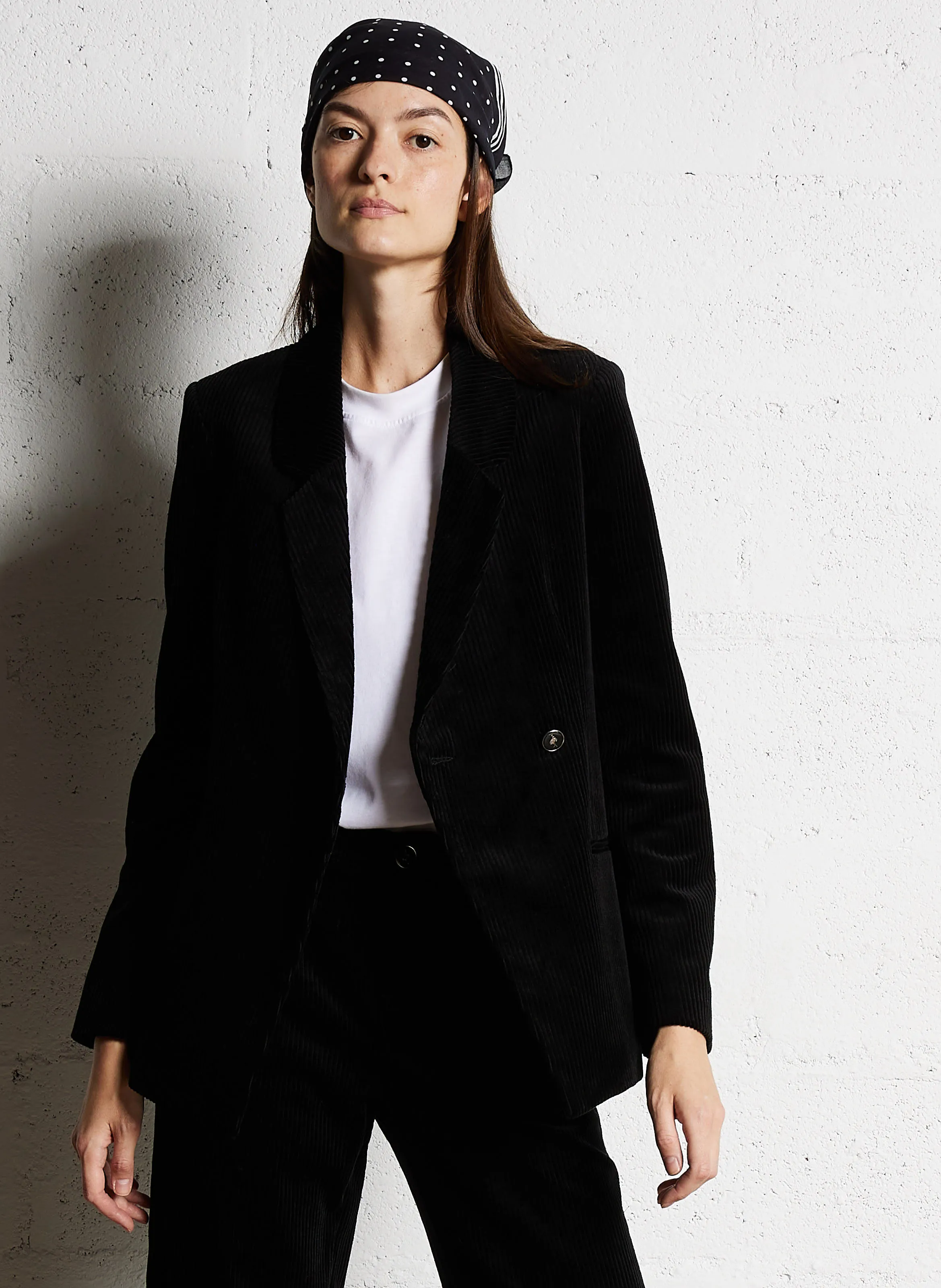 ONE STEP VIGG - Chaqueta de traje recta de terciopelo de algodón en negro