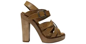 Sandalias Chloé con tiras y tacones de madera en cuero tostado Castaño Beige 