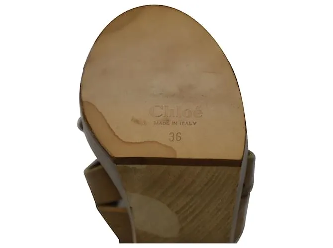 Sandalias Chloé con tiras y tacones de madera en cuero tostado Castaño Beige 